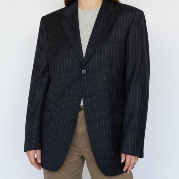 Ermenegildo Zegna Trofeo Wool Navy Blue Striped Sport Coat Blazer Jacket 50R